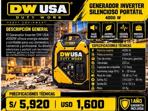 Generador inverter portátil DW WORK de 4000 W